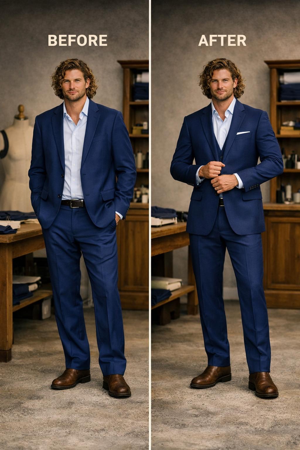 Before and after suit alteration at AltEm Stitches